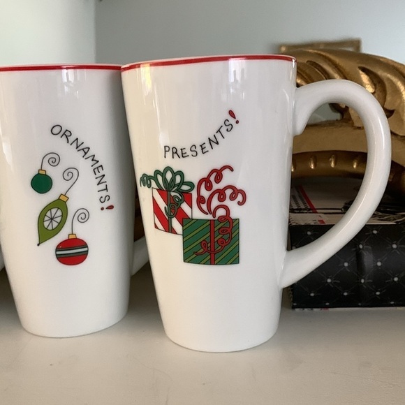 Fitz and Floyd Christmas Mugs tall set of 4 holidays red white green - Picture 2 of 6